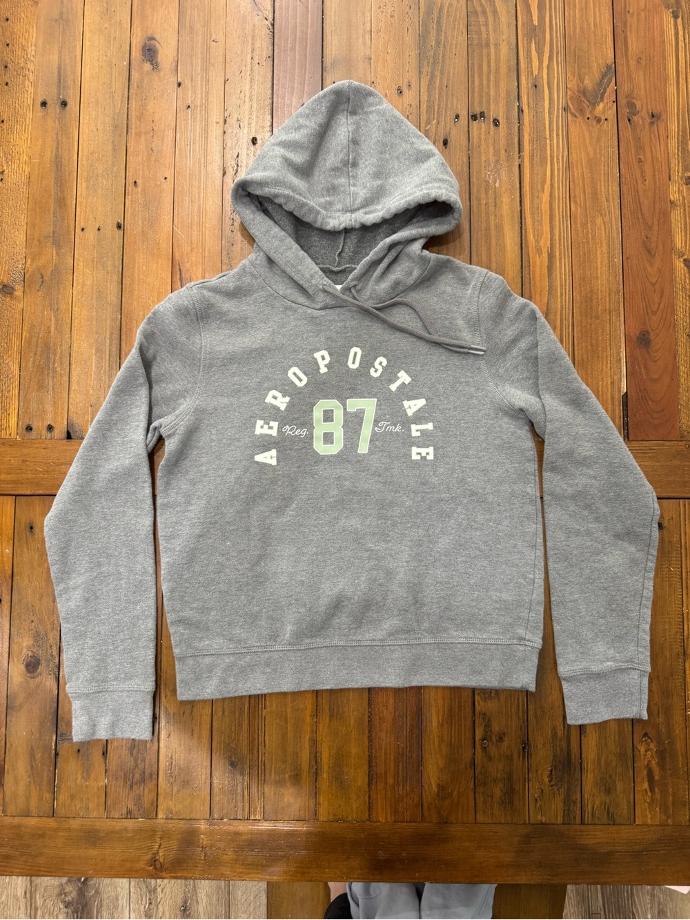 Aeropostale Gray Hoodie with Light Green '87' Logo